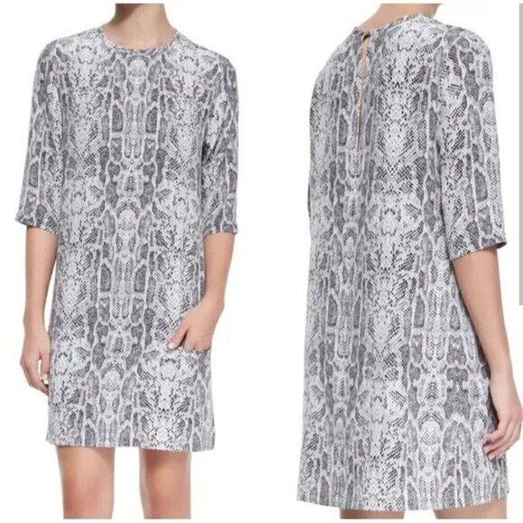 EQUIPMENT FEMME 100% SILK AUBREY SHIFT DRESS SNAKE PYTHON PRINT POCKETS SIZE M - Picture 1 of 12